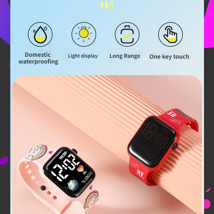 Digital Watch for Boys Girls Kids Electronic LED Wrist Watch Fashion Waterproof Sports Clock Printing Student Children Watches