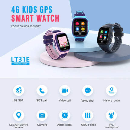 Kids Smart Watch 4G Sim Card Smartwatch for Children SOS Call Phone Camera Voice Chat Photo Waterproof Watches For Boys Girls