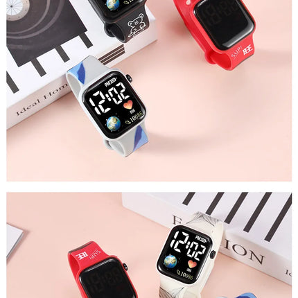 Digital Watch for Boys Girls Kids Electronic LED Wrist Watch Fashion Waterproof Sports Clock Printing Student Children Watches