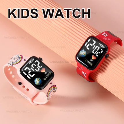 Digital Watch for Boys Girls Kids Electronic LED Wrist Watch Fashion Waterproof Sports Clock Printing Student Children Watches