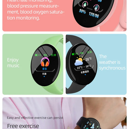 D18Pro Smart Watch Men Women Bluetooth Fitness Bracelet Sport Heart Rate Blood Pressure Kids Smartwatch for Xiaomi Reloj Hombre